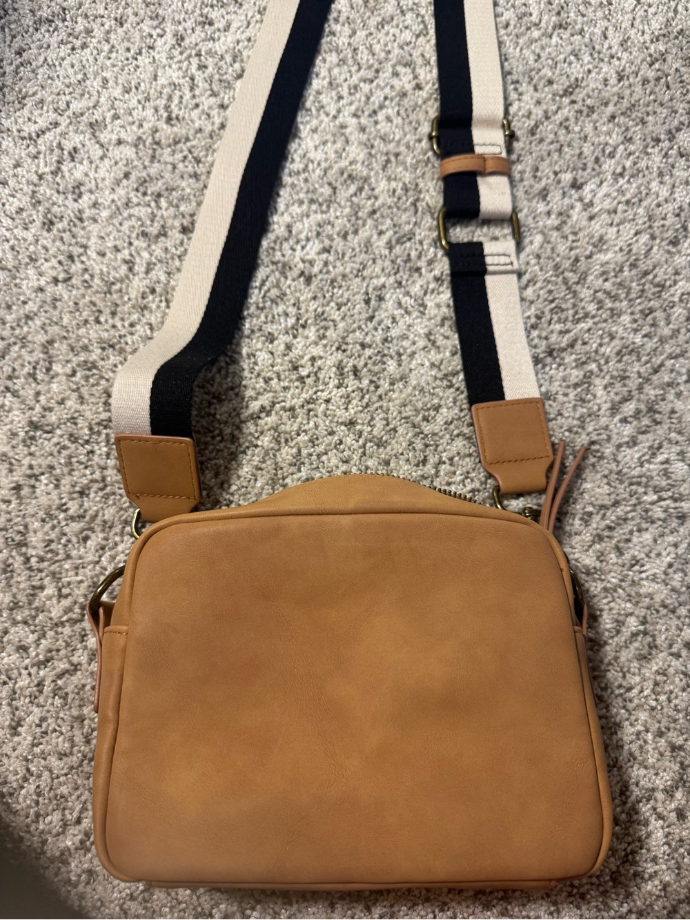 Tan Crossbody Shoulder Bag with Contrast Strap